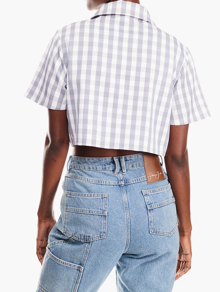 MyRunway | Shop Missguided Blue Check Shirt for Wome…